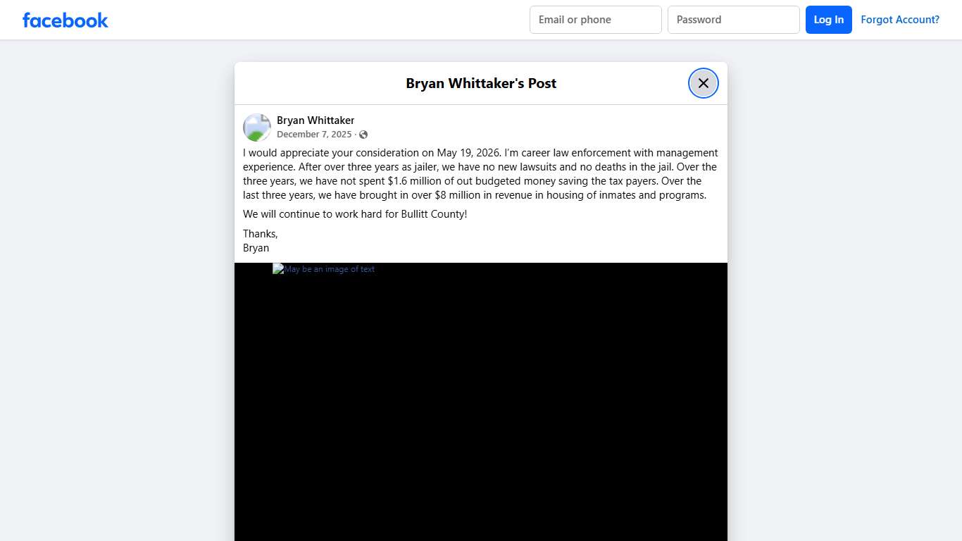 Bryan Whittaker - I would appreciate your consideration on... Facebook